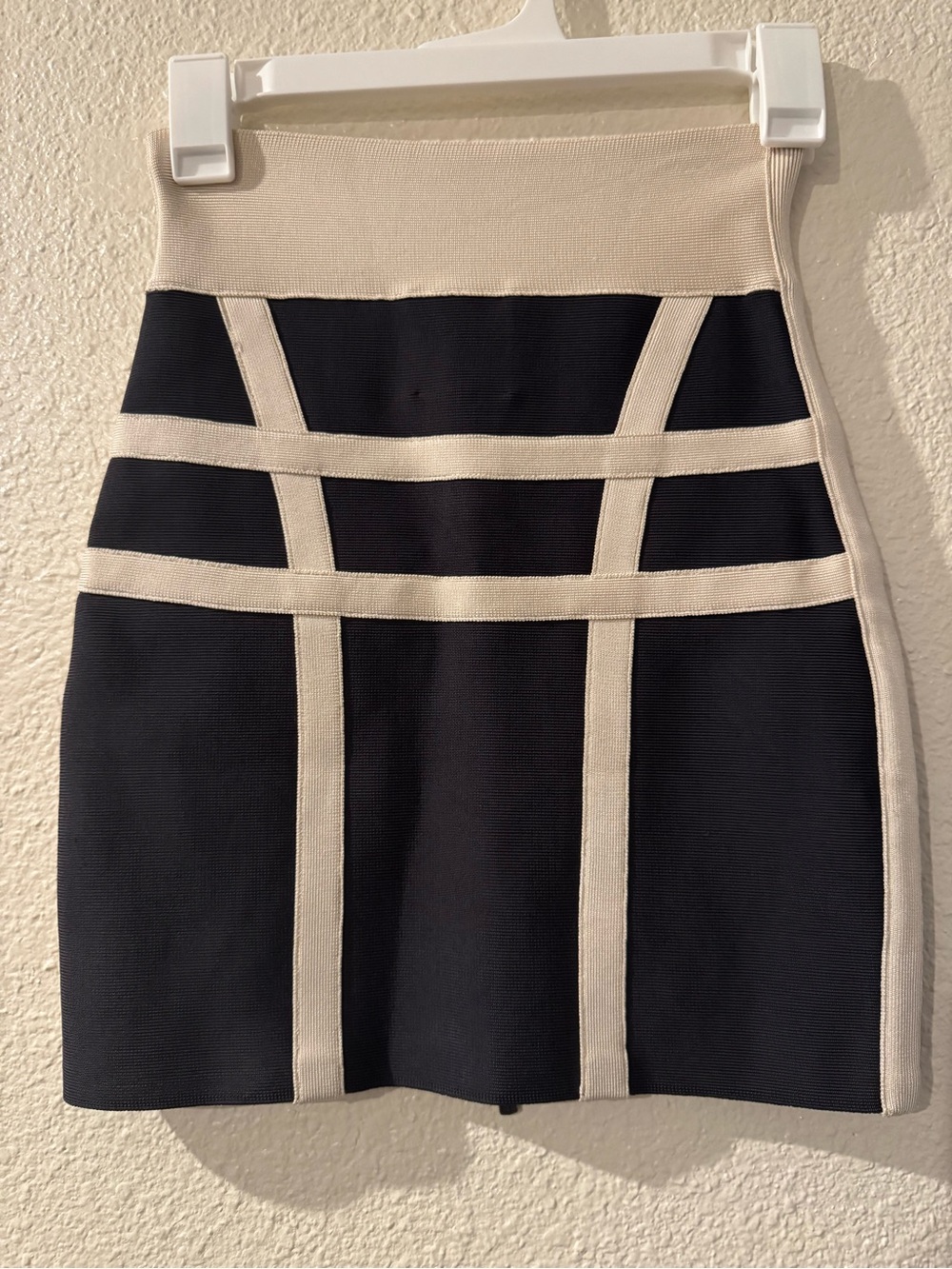 Herve Leger Black and Beige Mini Bandage Skirt